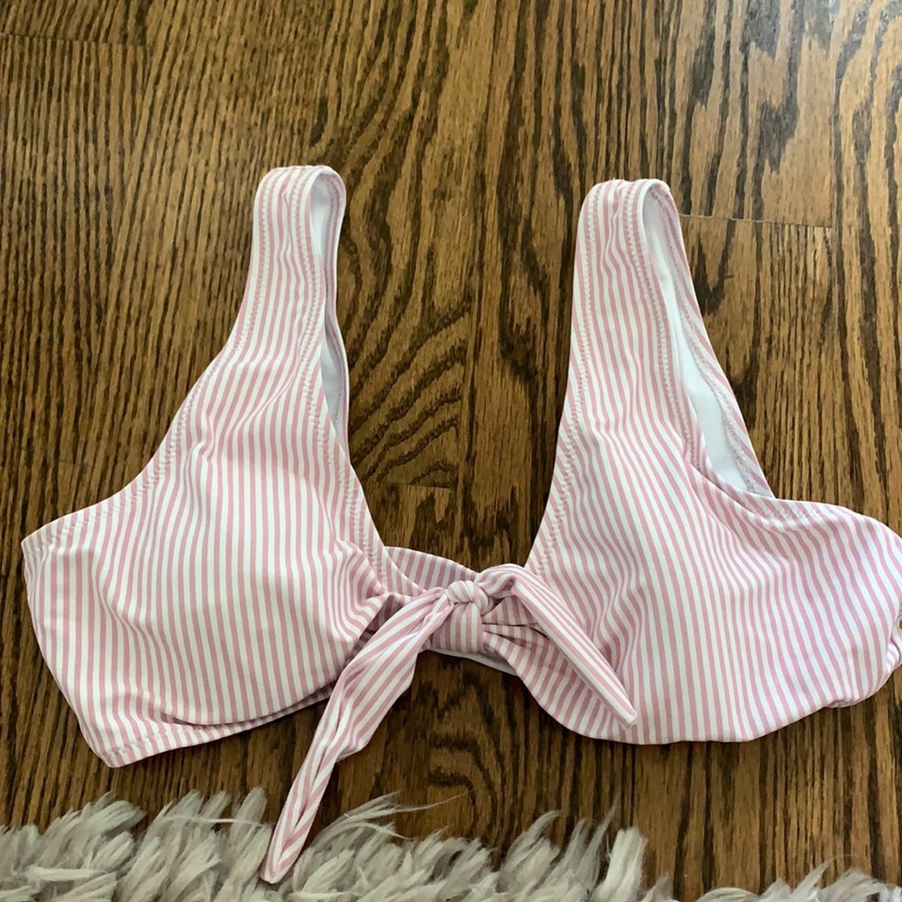 Pink and white stipe bikini top